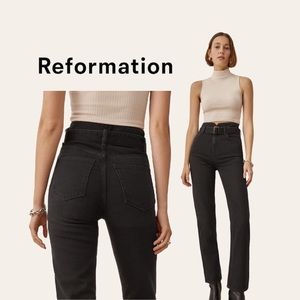 Reformation Cynthia Belted High Rise Straight Jeans Size 29 Faded Black